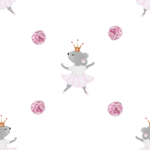 seamless pattern mouse ballerina cute pattern with a mouse in a skirt for little princesses