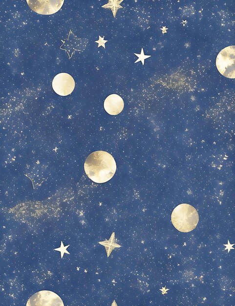 Seamless pattern of the night sky with gold foil ai generated