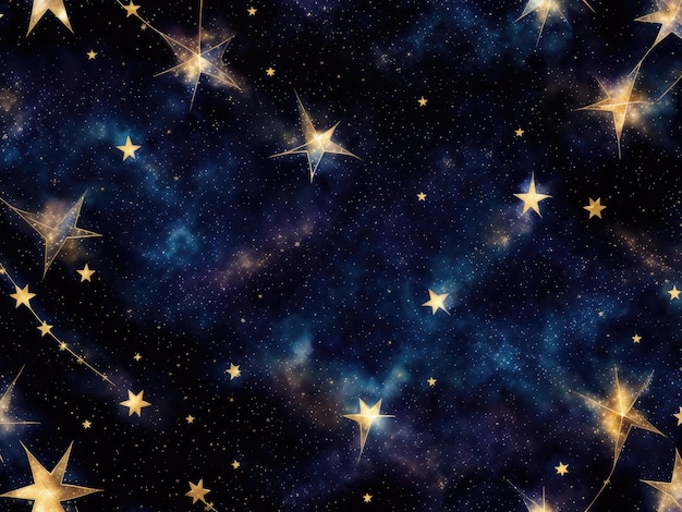 Seamless pattern of the night sky with gold foil constellations stars