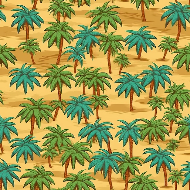 Photo seamless pattern palm trees closeup on a colored background