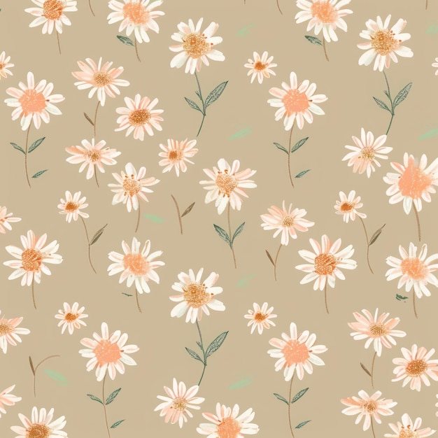 Photo seamless pattern of pastel daisies on a beige background