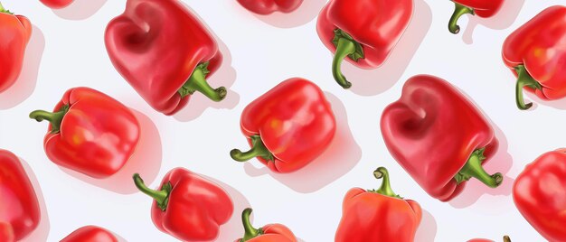 Seamless pattern of red bell peppers on a white background