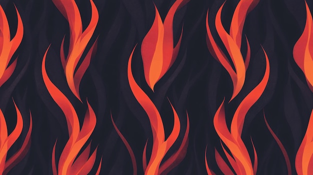 Photo seamless pattern of red and orange fire dancing on dark background