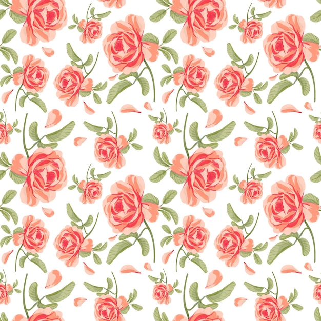 Seamless pattern of red rose flowers for linen kitchen textile fabric wallpaper and wrapping design