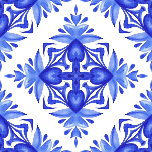 Seamless pattern renaissance tiling ornament Azulejo Portuguese design tile blue and white