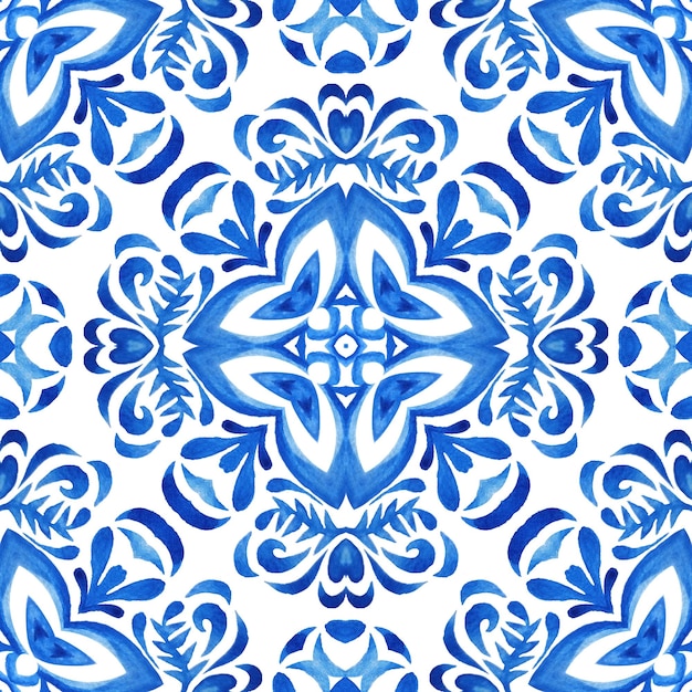 Seamless pattern renaissance tiling ornament Azulejo Portuguese design tile blue and white