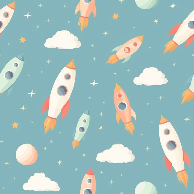 Seamless pattern of rockets flying in the sky.