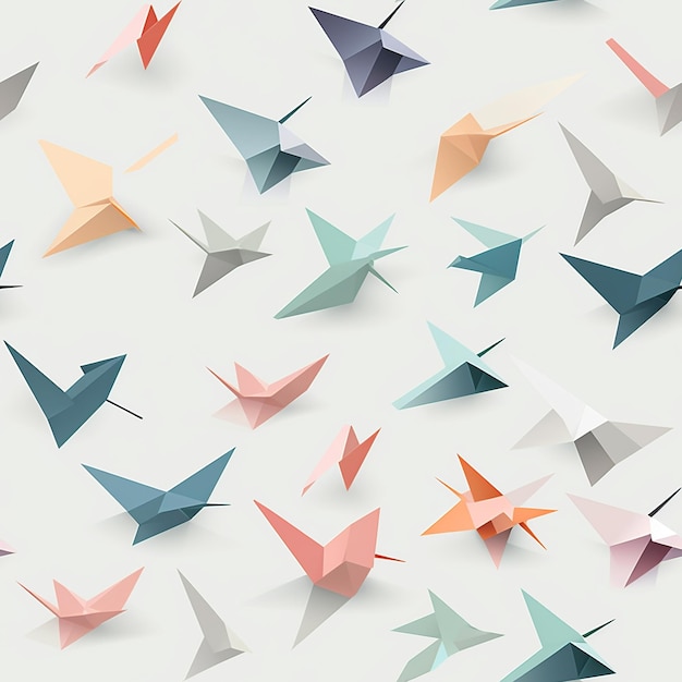 A seamless pattern showcasing stylized origami shapes