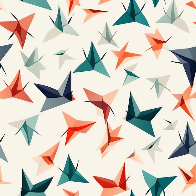 A seamless pattern showcasing stylized origami shapes