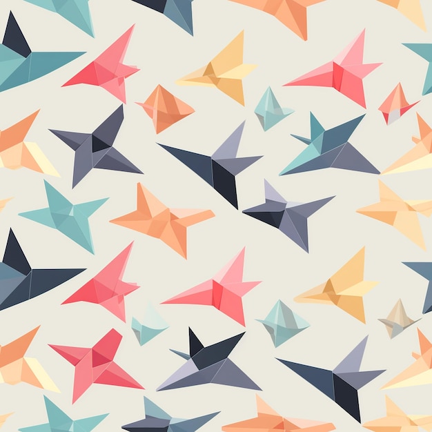 A seamless pattern showcasing stylized origami shapes