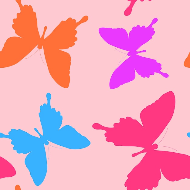 Seamless pattern of silhouettes of butterflies. Natural background of beautiful insects