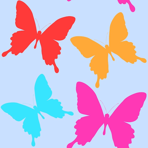 Seamless pattern of silhouettes of butterflies. Natural background of beautiful insects.