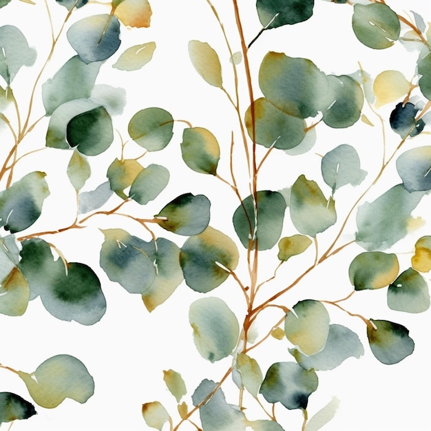 A seamless pattern of silver - leafed eucalyptus branches.