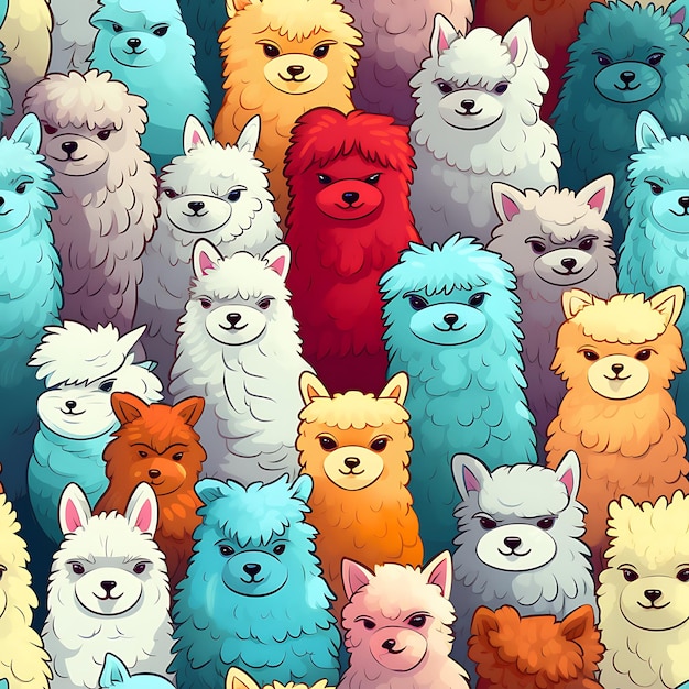 seamless pattern of small alpacas in comic style