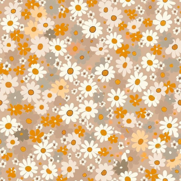 Photo seamless pattern of small daisies flowers in autumns by generative ai