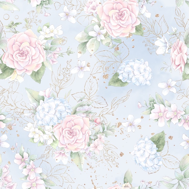 Seamless pattern. Spring delicate rose flowers. Digital printing.