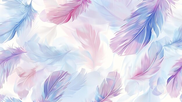 Photo a seamless pattern of stylized feathers in soft pastel tones floating across a light background