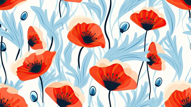 seamless pattern of surreal poppies backgrounds illustrations