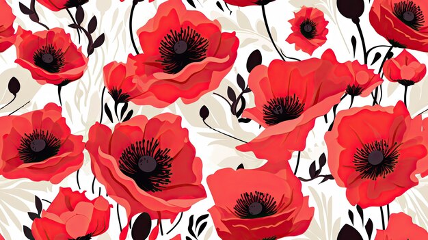 seamless pattern of surreal poppies backgrounds illustrations