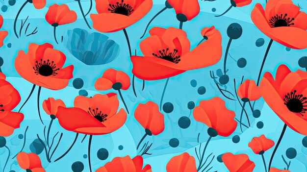 seamless pattern of surreal poppies backgrounds illustrations