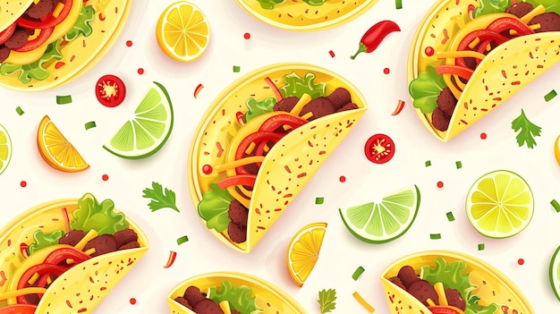 Photo seamless pattern of tacos limes lemons and cilantro