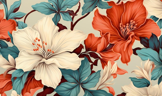 A seamless pattern of tropical flowers