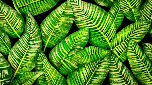 A seamless pattern of tropical leaves.