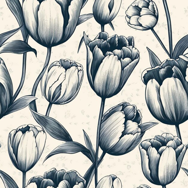 A seamless pattern of tulips with the title'tulips'on the bottom.