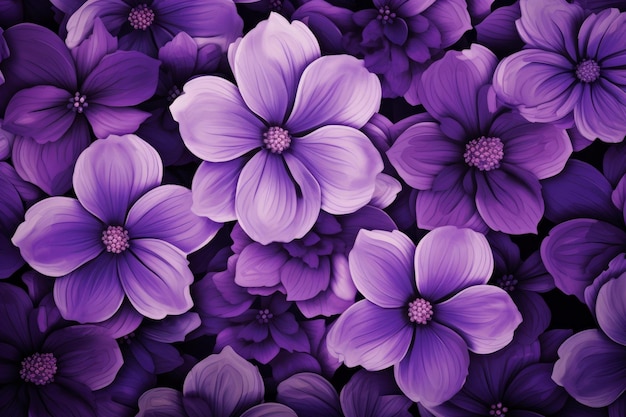 Photo seamless pattern of vivid purple flowers for design backdrop