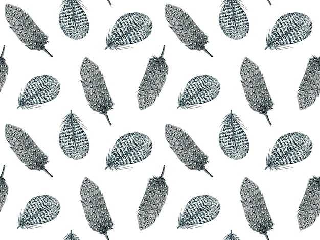 Seamless pattern Watercolor feathers isolated on white background for kids design Easter