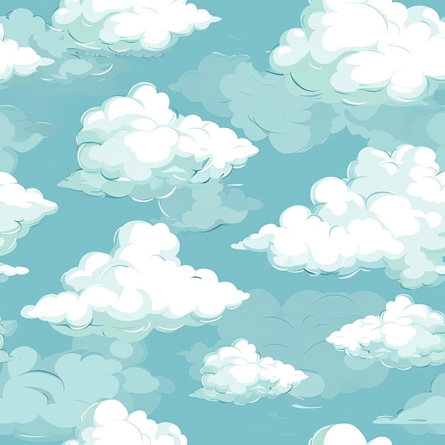 Seamless pattern of white clouds on a blue sky background