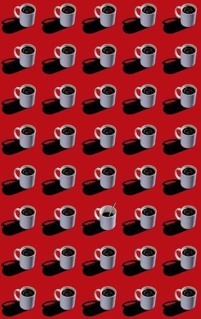 Photo seamless pattern of white coffee cups on red background