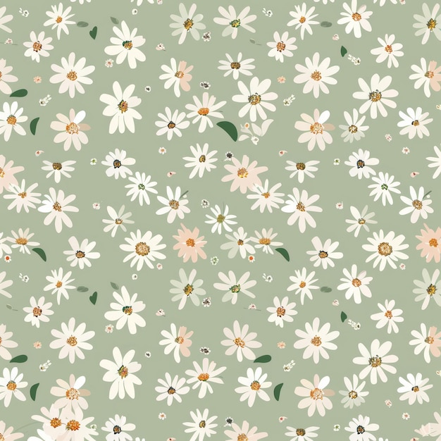 Photo seamless pattern of white daisies on a green background