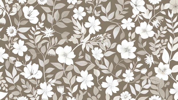 Photo a seamless pattern of white flowers and leaves on a brown background