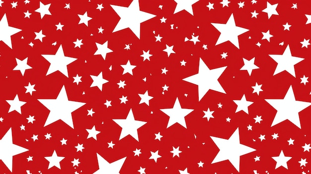 A seamless pattern of white stars on a red background