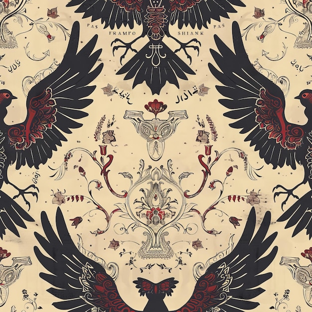 Photo seamless pattern of the winged eagle on a beige background