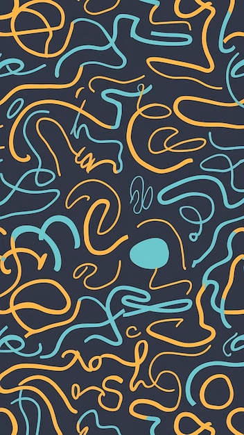 Seamless pattern with abstract bright squiggles fluid shapes curls cartoon style