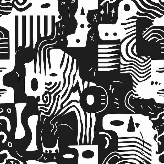 Seamless pattern with abstract geometric shapes in black and white colors