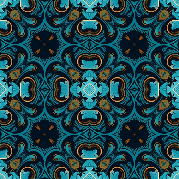 Seamless pattern with abstract ornament Blue and brown colors