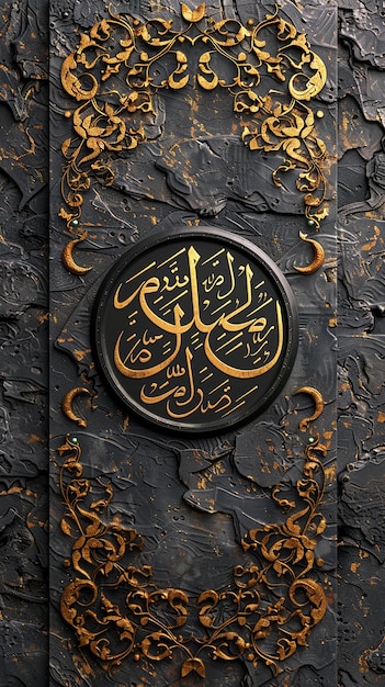 Photo seamless pattern with arabic calligraphy and crescent moon