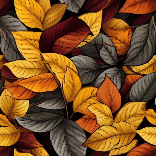 seamless pattern with autumn leaves on black background