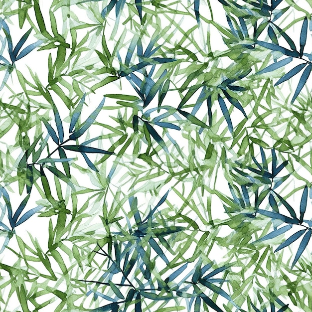 A seamless pattern with bamboo leaves on a white background.