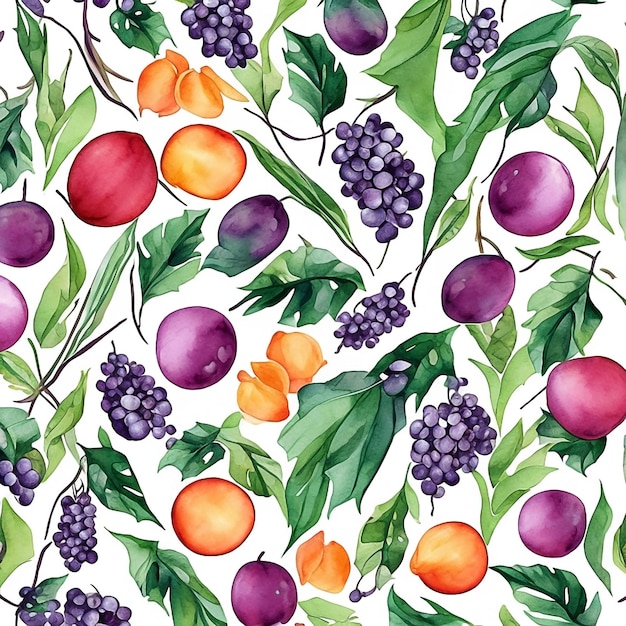 Seamless pattern with beautiful fruit and tree motifs