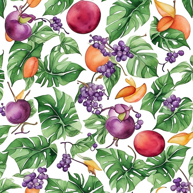 Seamless pattern with beautiful fruit and tree motifs