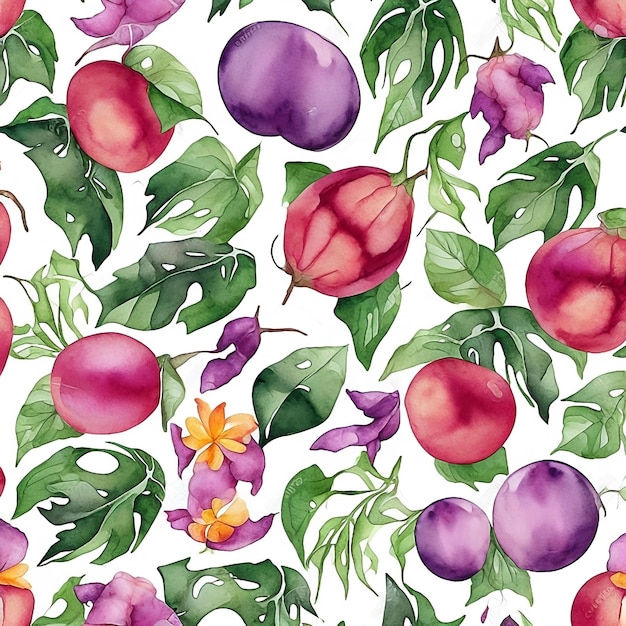 Seamless pattern with beautiful fruit and tree motifs