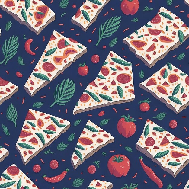 Seamless pattern with a beautiful pizza theme