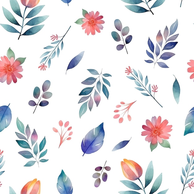 Seamless pattern with beautiful watercolor leaves and flowers Generated ai