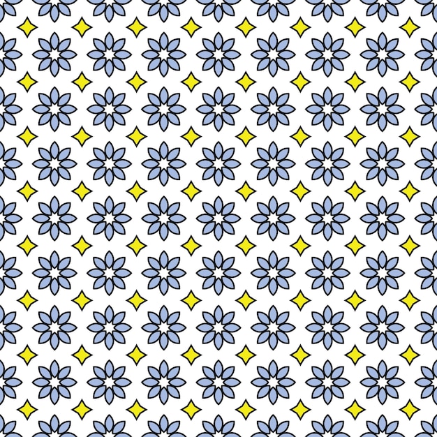 Seamless pattern with blue flowers on a white background.