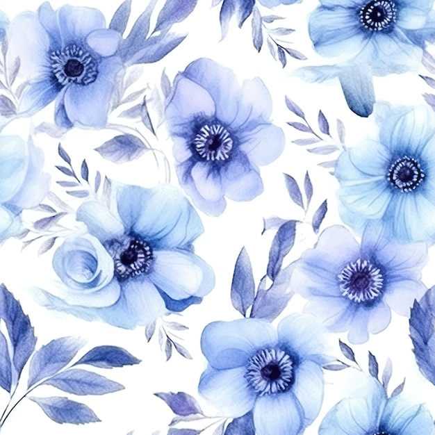 A seamless pattern with blue flowers.