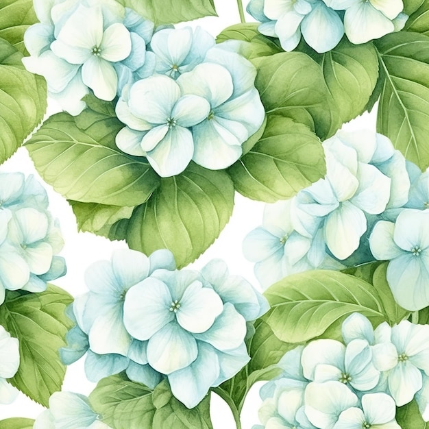 A seamless pattern with blue and green flowers.